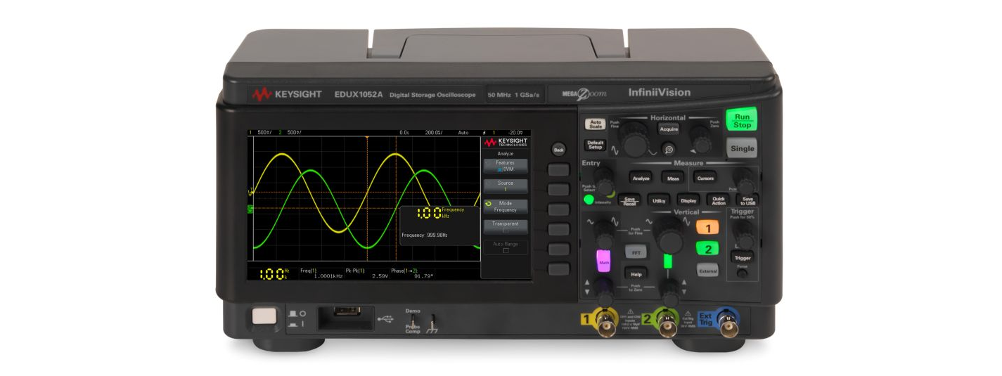 EDUX1052A 示波器：50 MHz，2 個模擬通道