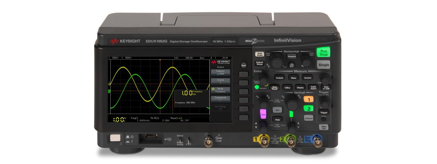 EDUX1052G 示波器：50 MHz 帶寬，2 個模擬通道，內(nèi)置波形發(fā)生器